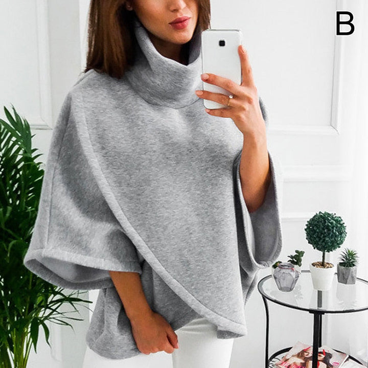 Women's asymmetric turtleneck poncho sweater