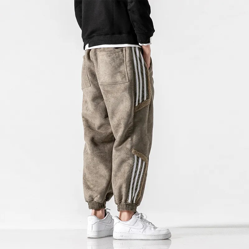 Men's tapered striped jogger pants with drawstring waist and cuffed ankles