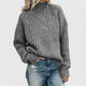 Women's high neck cable knit sweater with long sleeves