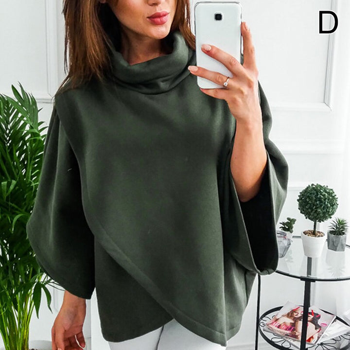 Women's asymmetric turtleneck poncho sweater