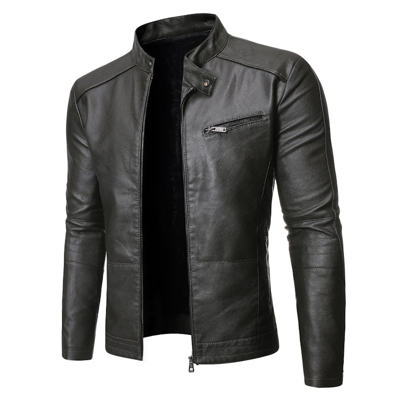 Men's fitted stand collar jacket with long sleeves and zipped chest pocket