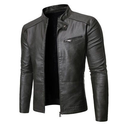 Men's fitted stand collar jacket with long sleeves and zipped chest pocket