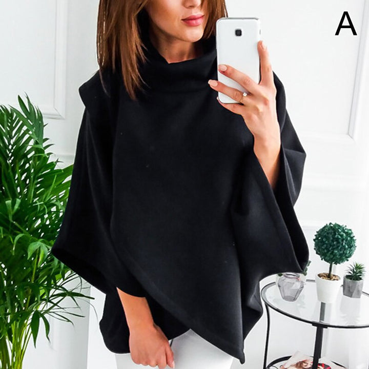 Women's asymmetric turtleneck poncho sweater