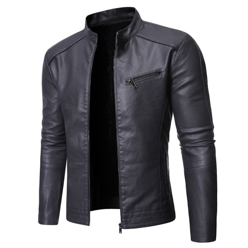 Men's fitted stand collar jacket with long sleeves and zipped chest pocket