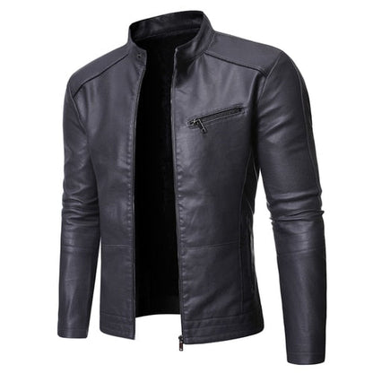 Men's fitted stand collar jacket with long sleeves and zipped chest pocket