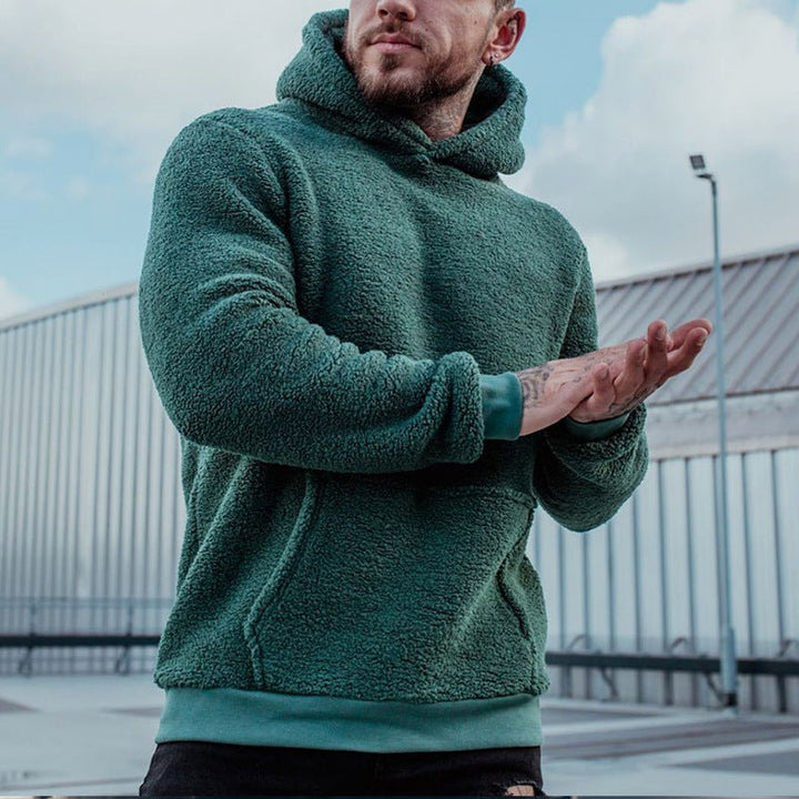 Men's sherpa pullover hoodie with hood and kangaroo pocket