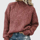 Women's high neck cable knit sweater with long sleeves