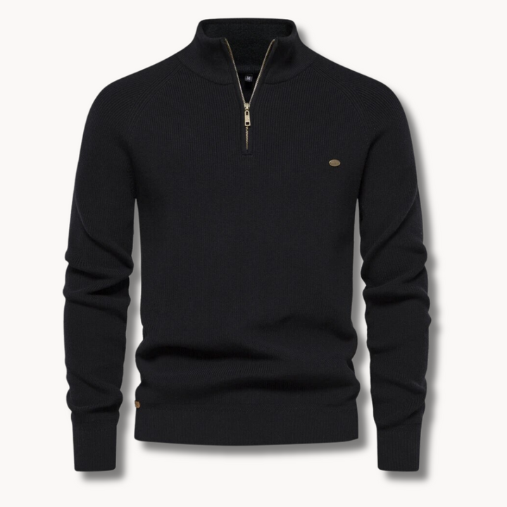 Men's ribbed knit half-zip sweater with mock neck