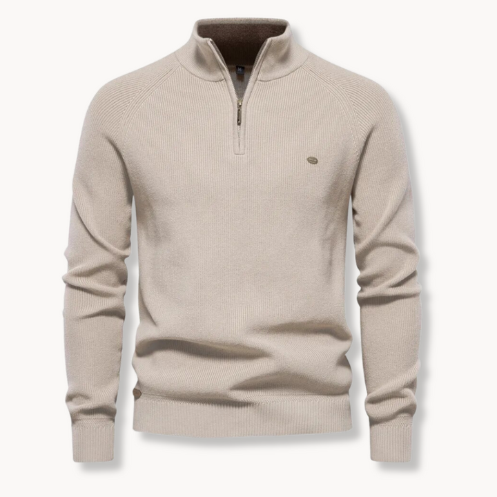 Men's ribbed knit half-zip sweater with mock neck