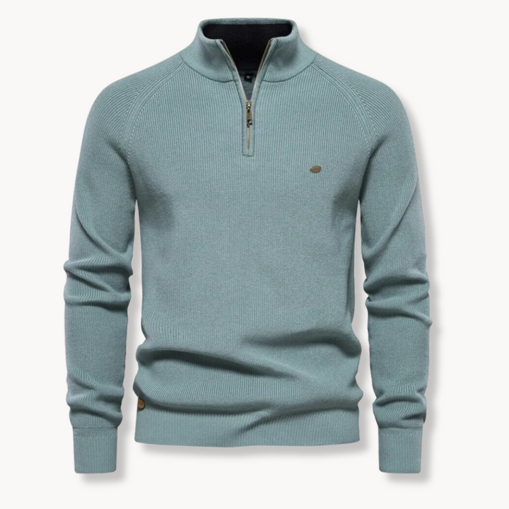 Men's ribbed knit half-zip sweater with mock neck