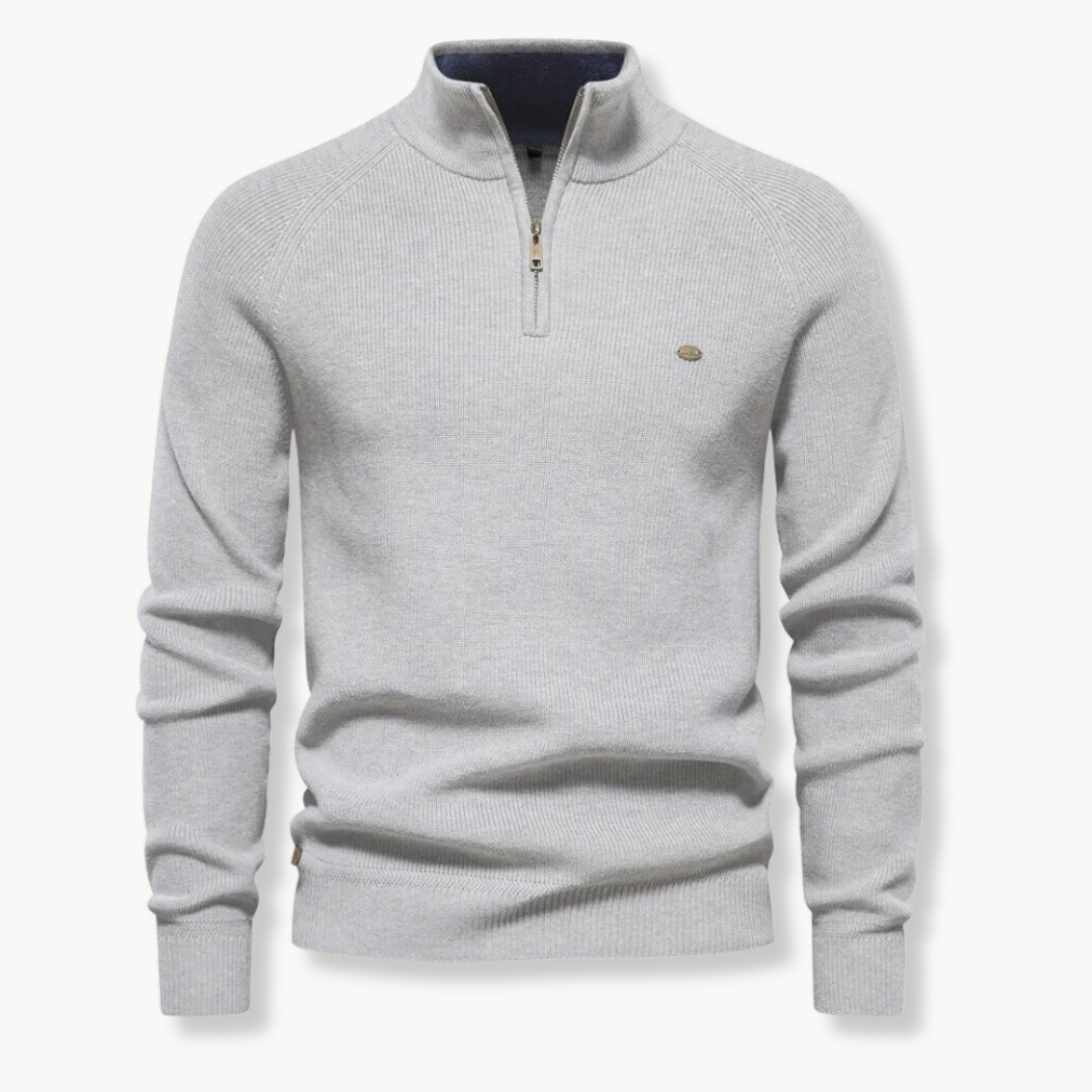 Men's ribbed knit half-zip sweater with mock neck