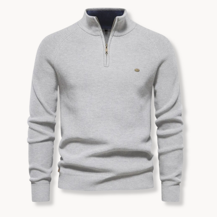 Men's ribbed knit half-zip sweater with mock neck