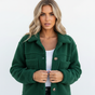 Women's textured sherpa jacket with shirt collar, button front and flap pockets