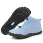 Fleece-lined barefoot ankle boots with lace-up fronts and rugged flat soles