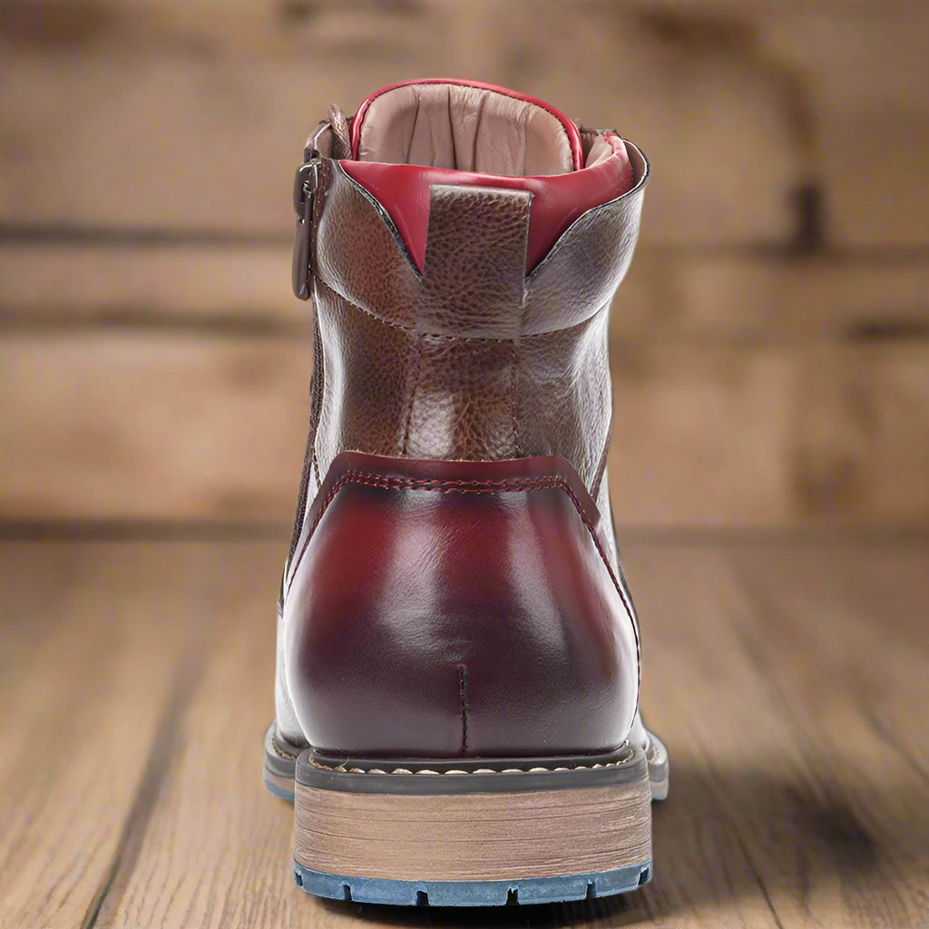 Men's brown lace-up ankle boots with side zipper