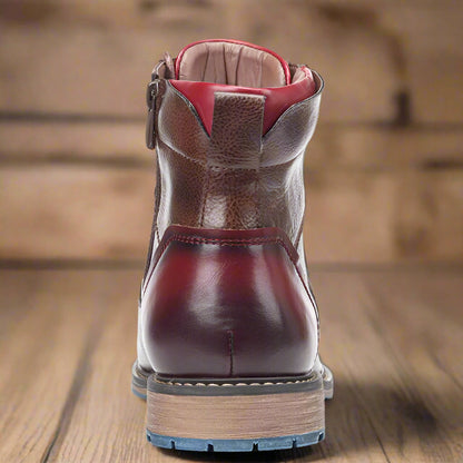 Men's brown lace-up ankle boots with side zipper
