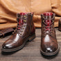 Men's brown lace-up ankle boots with side zipper