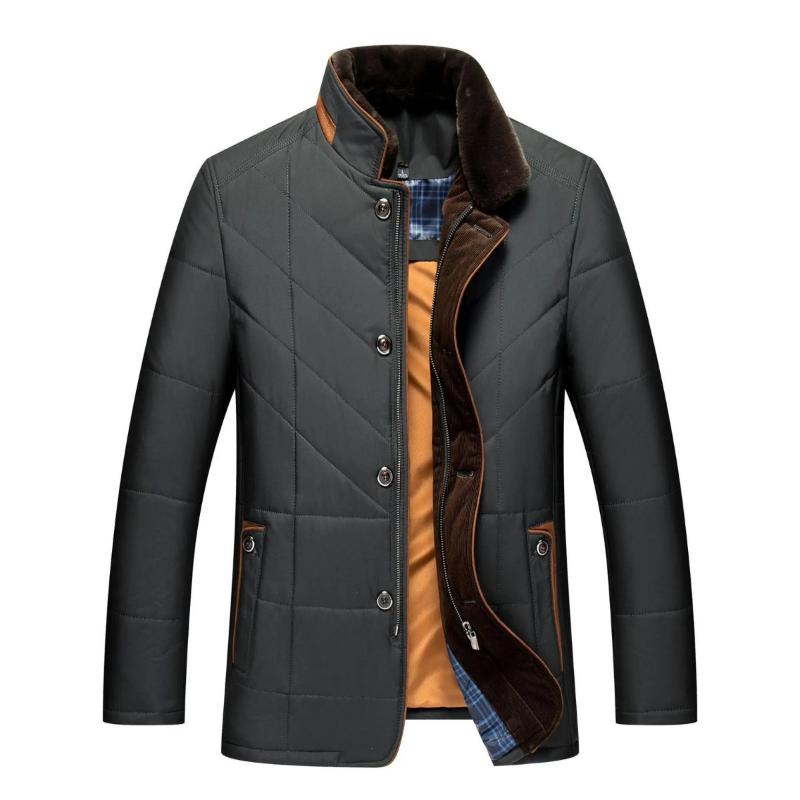 Men's quilted jacket with stand collar, long sleeves and front pockets