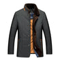 Men's quilted jacket with stand collar, long sleeves and front pockets
