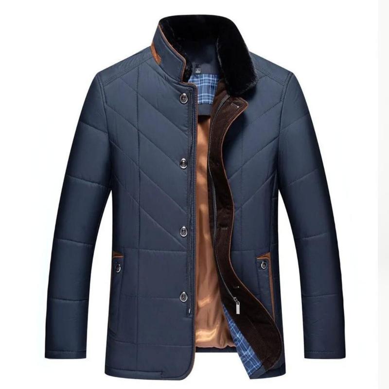 Men's quilted jacket with stand collar, long sleeves and front pockets