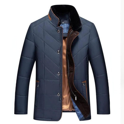 Men's quilted jacket with stand collar, long sleeves and front pockets
