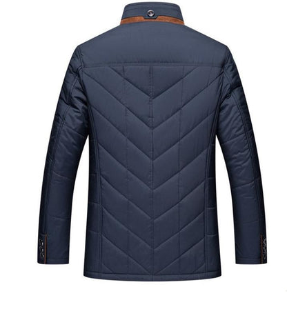 Men's quilted jacket with stand collar, long sleeves and front pockets