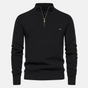 Men's ribbed knit half-zip sweater with mock neck and long sleeves