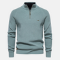 Men's ribbed knit half-zip sweater with mock neck and long sleeves