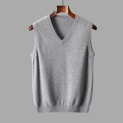 Men's sleeveless V-neck sweater vest with ribbed trim