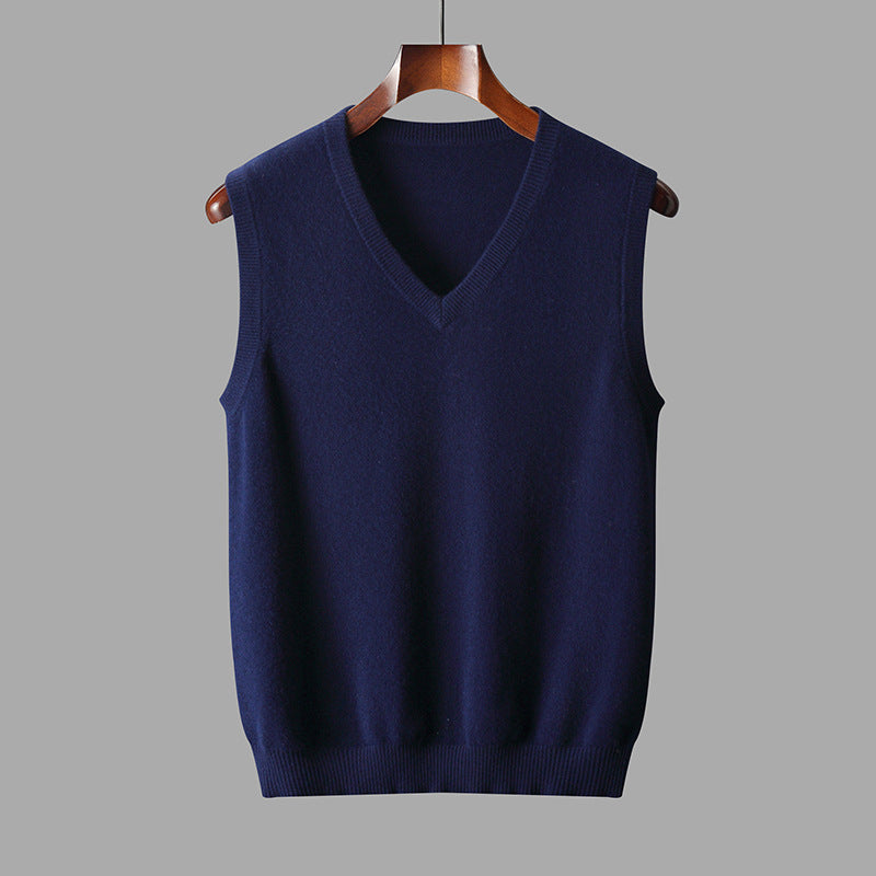 Men's sleeveless V-neck sweater vest with ribbed trim