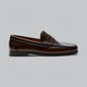 Men's penny loafers shown in black and dark brown