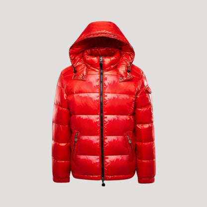 Men's quilted hooded puffer jacket with zip front and pockets