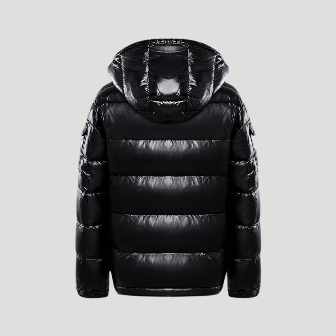 Men's quilted hooded puffer jacket with zip front and pockets