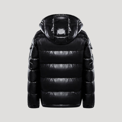 Men's quilted hooded puffer jacket with zip front and pockets
