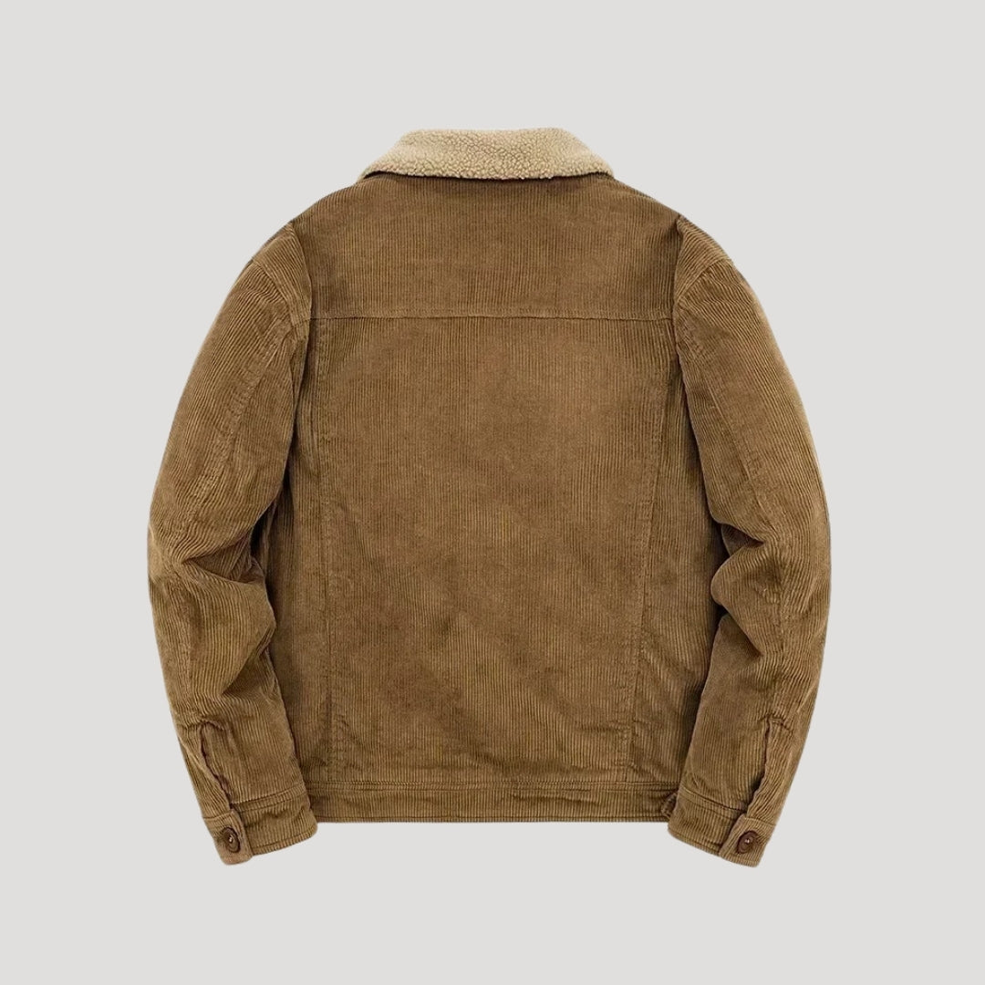 Men's textured jacket with shearling-style collar, button front and flap chest pockets