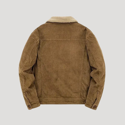 Men's textured jacket with shearling-style collar, button front and flap chest pockets