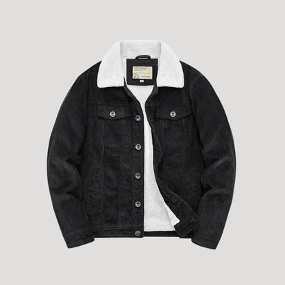 Men's textured jacket with shearling-style collar, button front and flap chest pockets