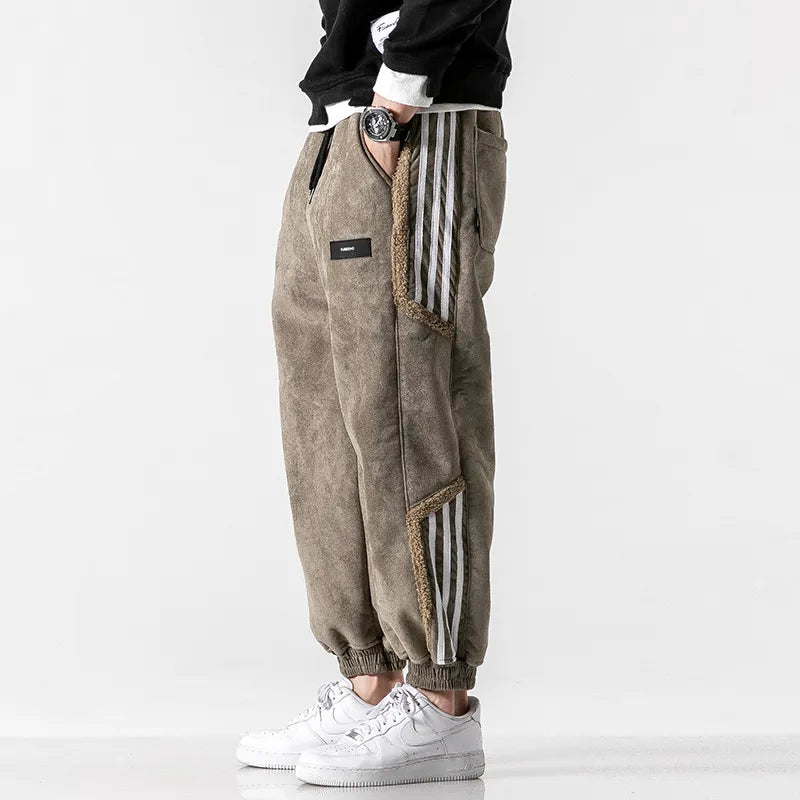 Men's tapered striped jogger pants with drawstring waist and cuffed ankles