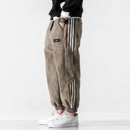 Men's tapered striped jogger pants with drawstring waist and cuffed ankles