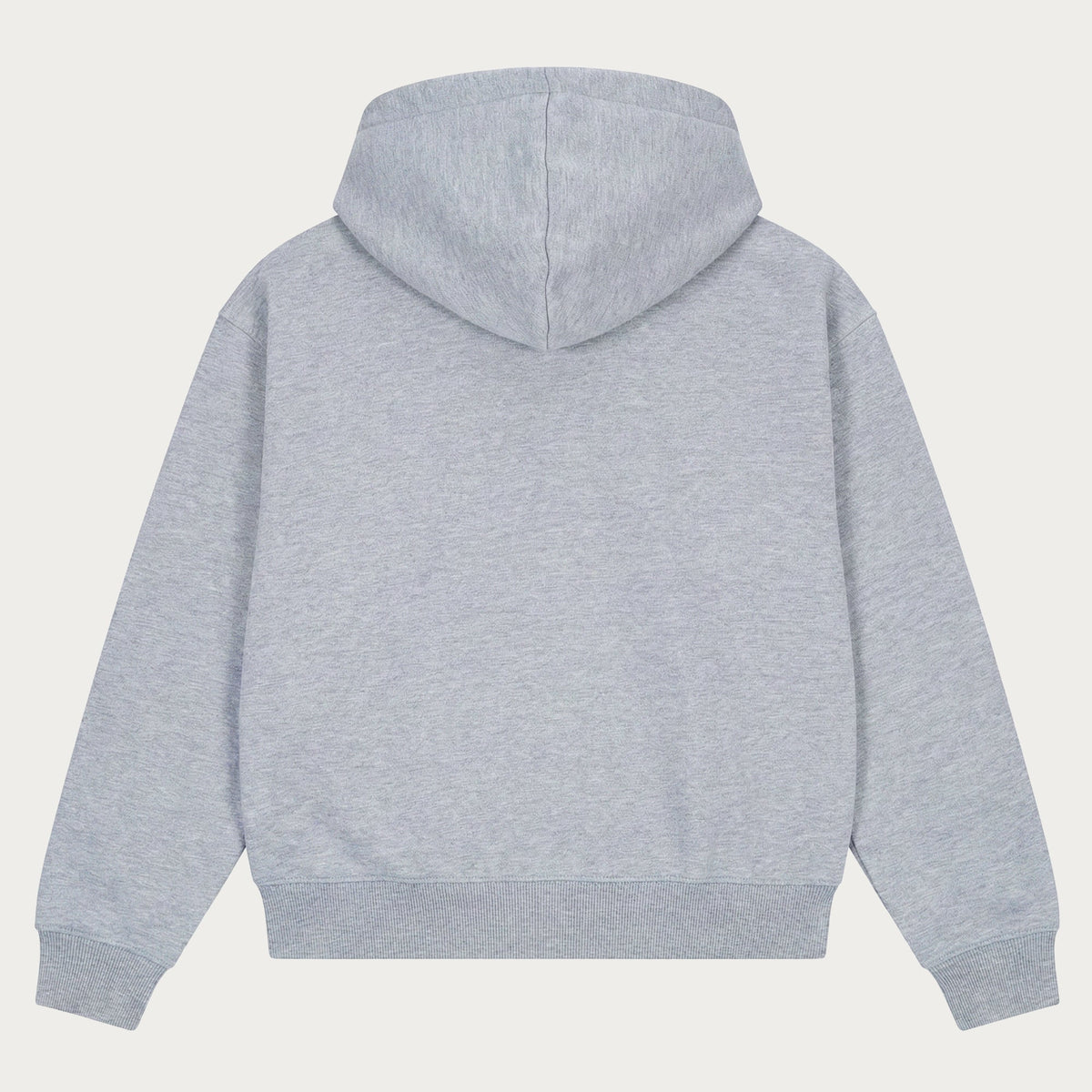 Gray pullover hoodie with hood, long sleeves and front kangaroo pocket