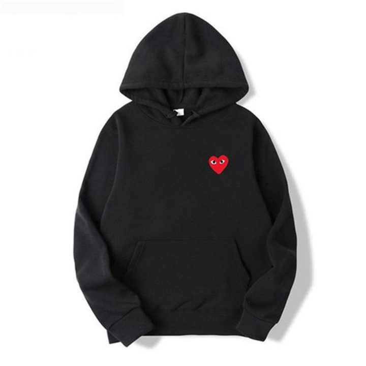 Women's hooded sweatshirt with small heart chest motif and kangaroo pocket