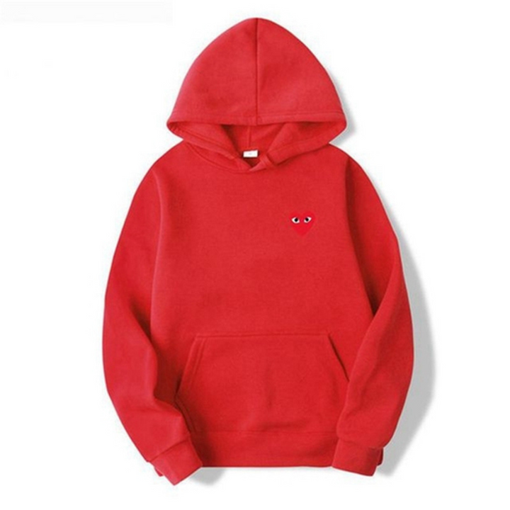 Women's hooded sweatshirt with small heart chest motif and kangaroo pocket