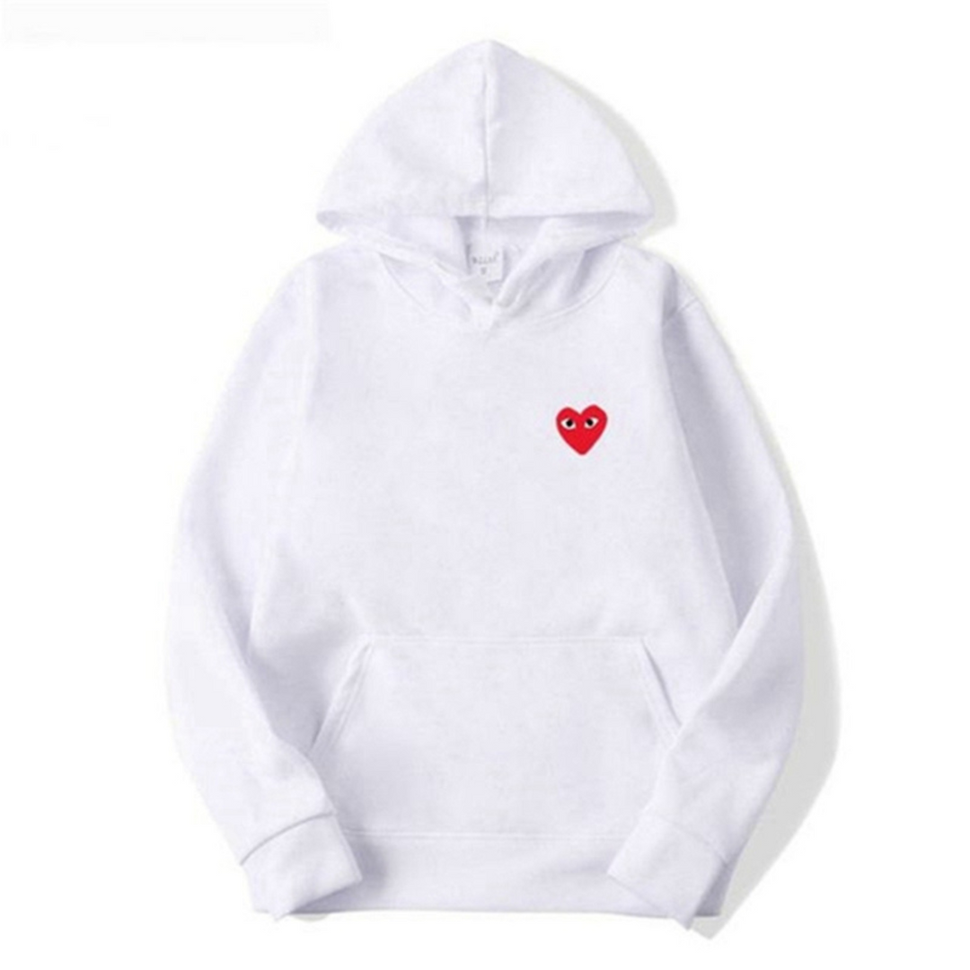 Women's hooded sweatshirt with small heart chest motif and kangaroo pocket