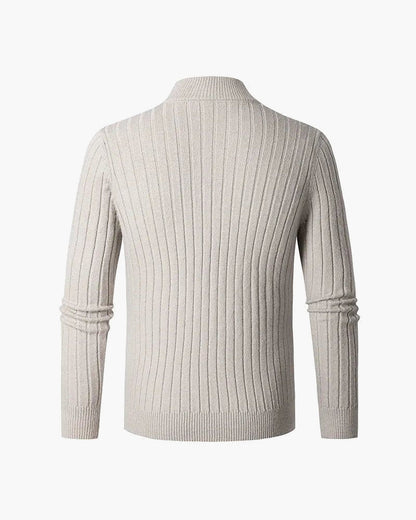 Ribbed high-collar half-zip sweater with long sleeves