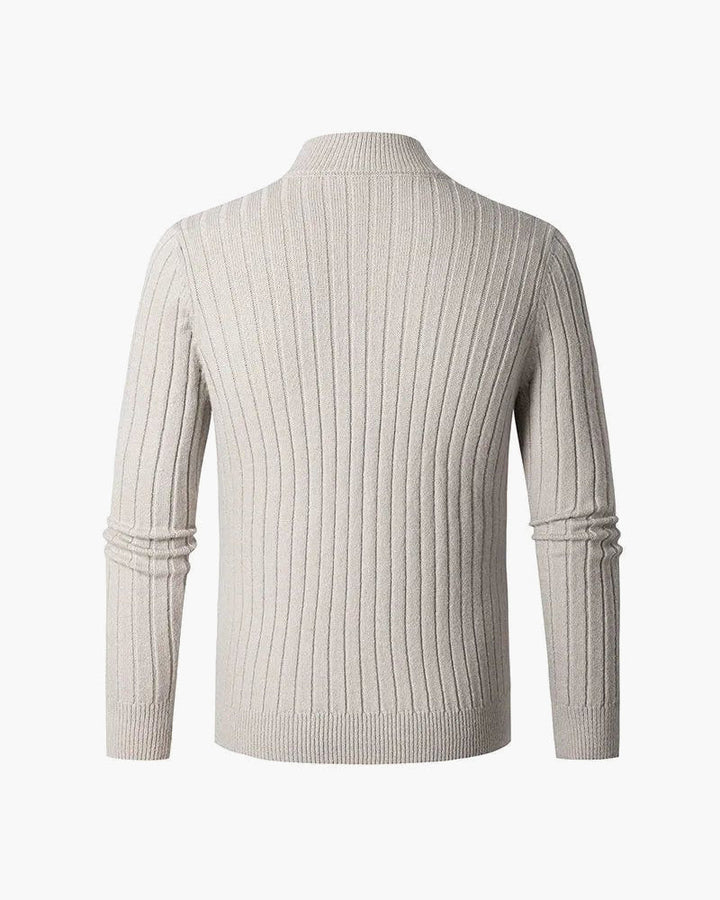 Ribbed high-collar half-zip sweater with long sleeves