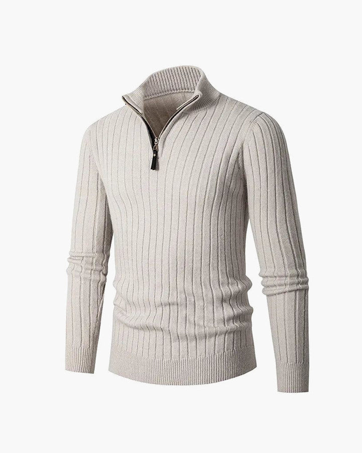 Ribbed high-collar half-zip sweater with long sleeves