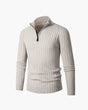 Ribbed high-collar half-zip sweater with long sleeves