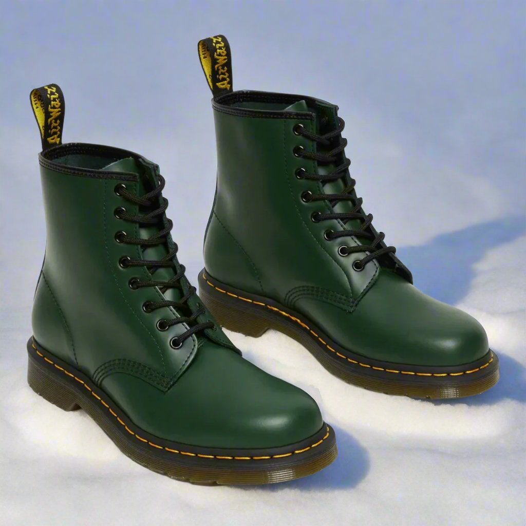 Men's lace-up combat boots with round toes, ankle shafts and ridged soles