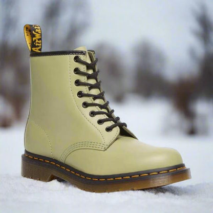 Unisex lace-up ankle combat boots with round toes and lugged soles