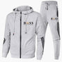 Men's hooded tracksuit set with zip jacket, tapered trousers and contrast stripes